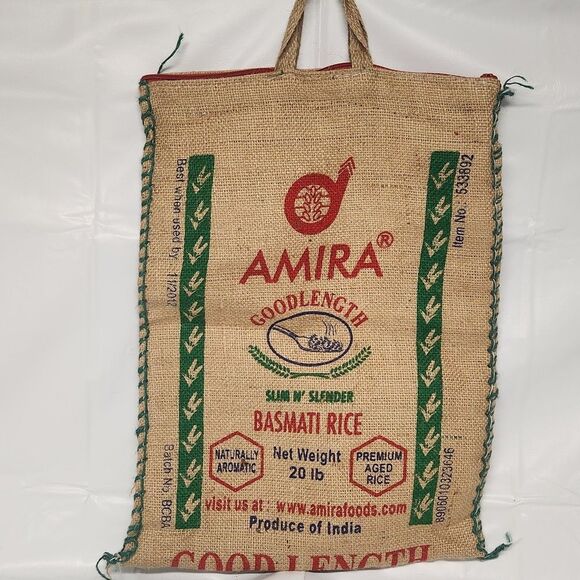 Amira Upcycled Basmati Rice Burlap Bag - Picture 1 of 3